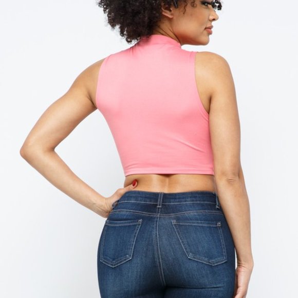 Women's High Neck Crop Tops Basic Racer Back Cropped Tank Sleeveless Shirts - Picture 7 of 7